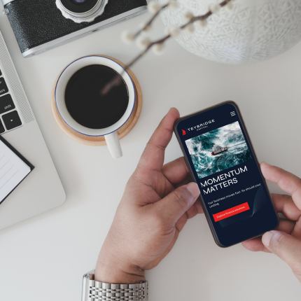 Teybridge Capital rebranded site being viewed on a mobile phone.