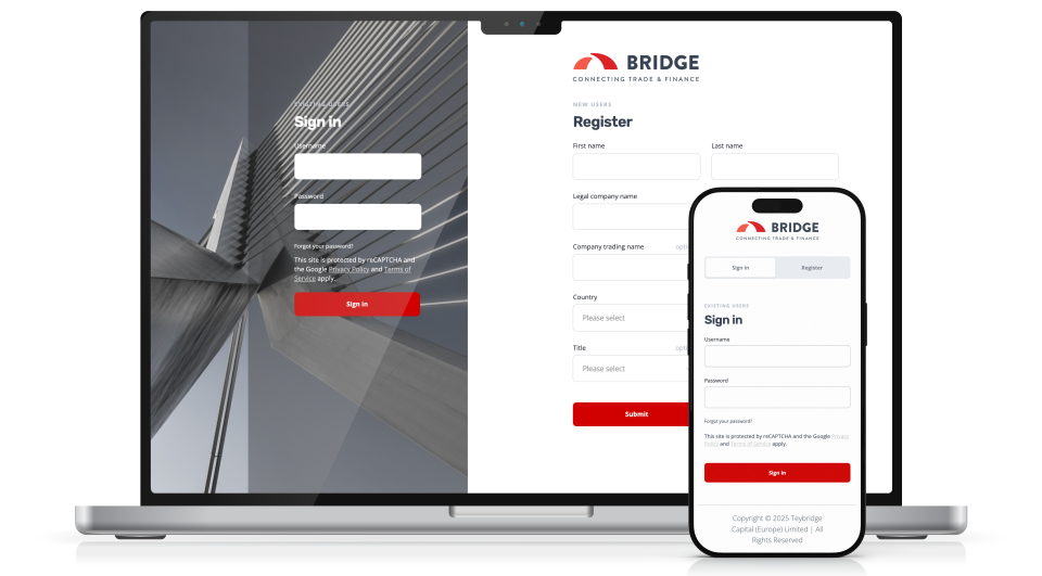 Mockup of BRIDGE platform on mobile and laptop