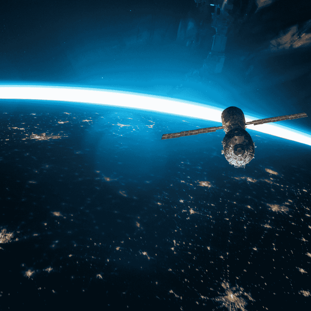 Alt Text (this is the important one for SEO and accessibility, don't leave it empty): Satellite orbiting Earth, representing a space technology manufacturer case study with Teybridge Capital Europe