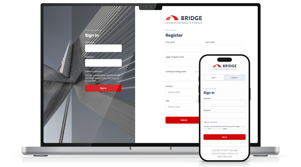 Mockup of BRIDGE platform on mobile and laptop