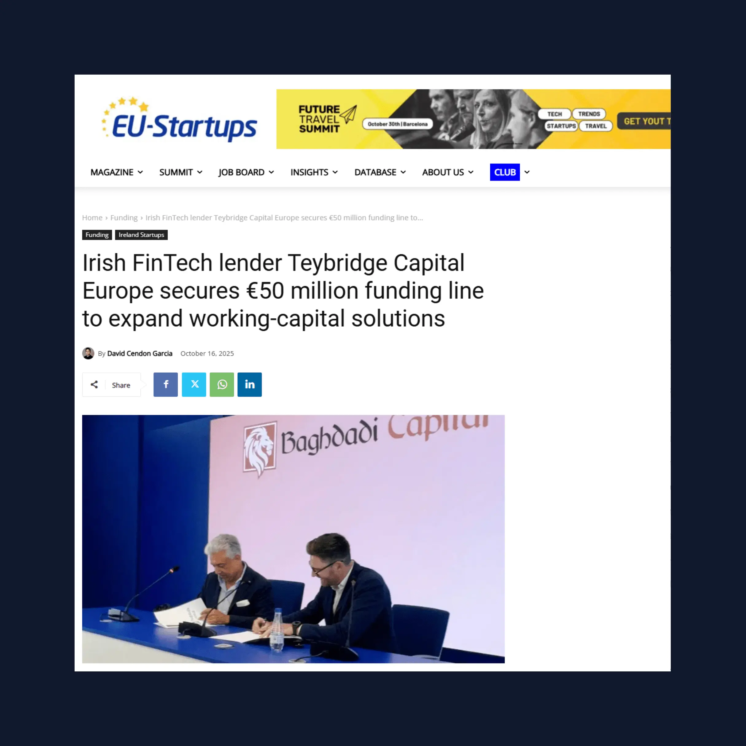 EU-Startups Article: Irish FinTech lender Teybridge Capital Europe ...